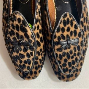 Belgian Loafers Flats Shoes Midinette Leopard Pony Hair Women 6N
